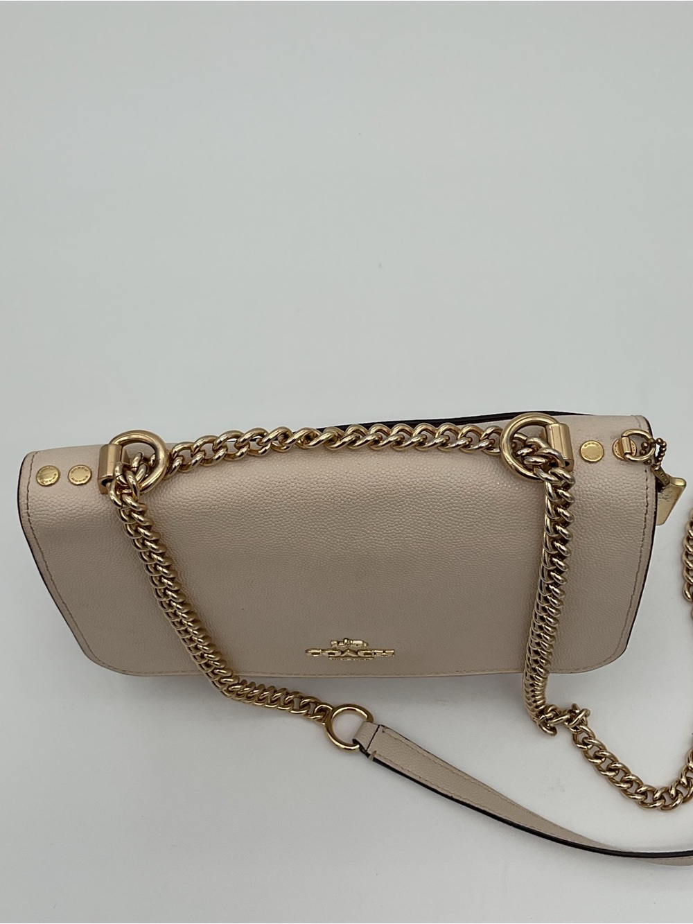 Coach Mini Klare Pebble LeatherCrossbody in Light Beige with Gold Tone Chain - Picture 5 of 16
